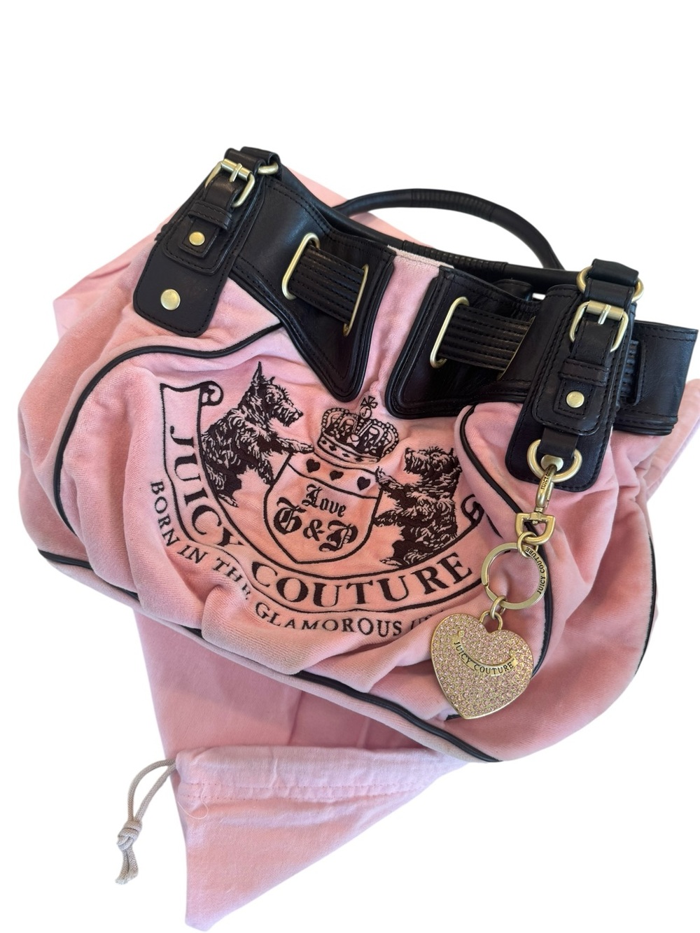 Vintage Juicy Couture Blush Pink Large Hobo Bag J&P Crest+Charm